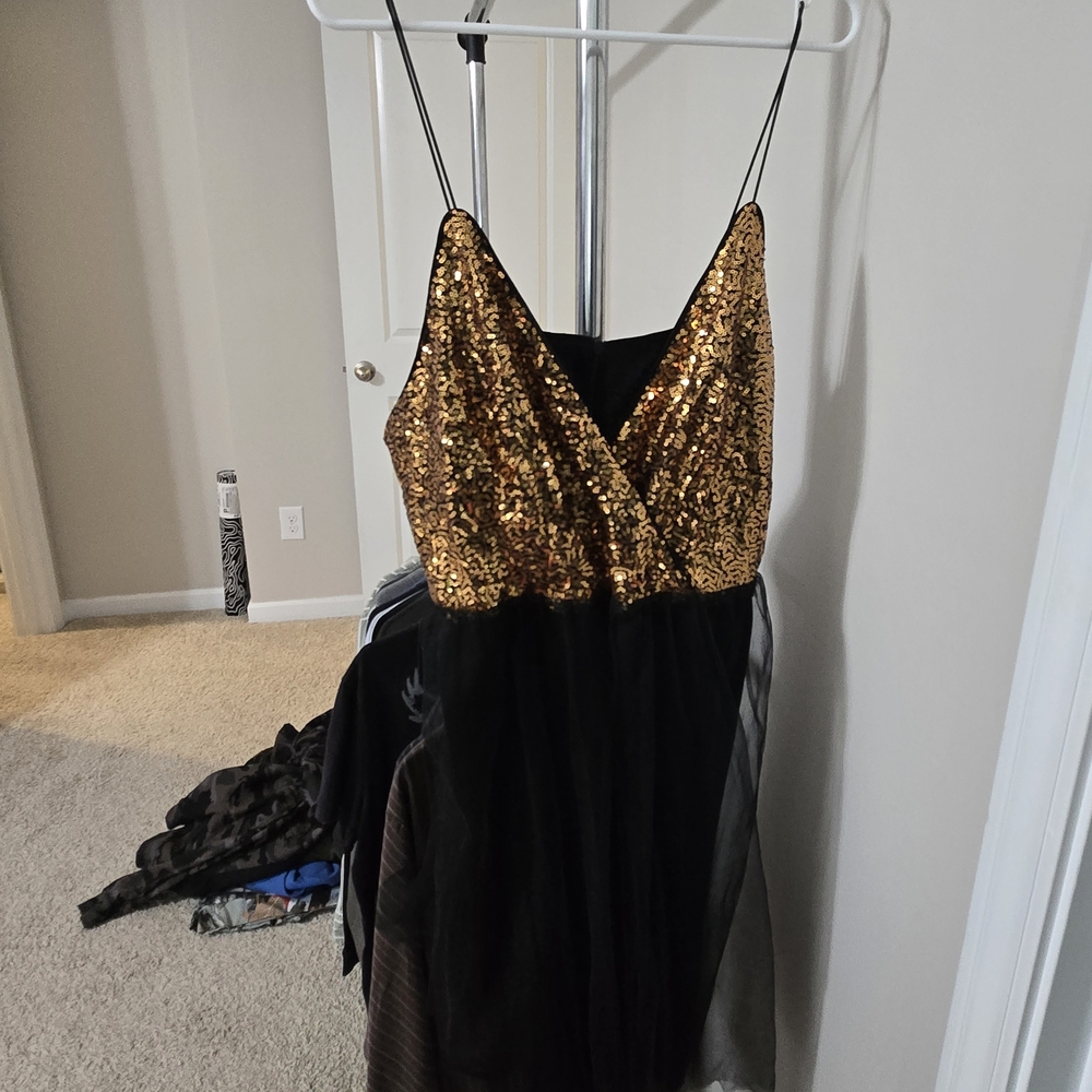 Gold Sequin Black Dress